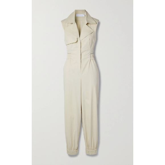 Jonathan Simkhai 0 Cream Rayley Cutout Crepe Jumpsuit Stretch Button Open Back - Picture 14 of 15